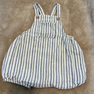 Zara Blue and White Striped Romper with Bubble Silhouette